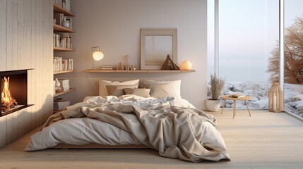 natural morning light, and warm bedding. Elements such as pillows and a comfortable blanket are used to enhance the overall feeling of comfort