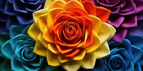 an image of multicolored leaves in the form of flowers, monochromatic palettes, bold color schemes, natural fibers