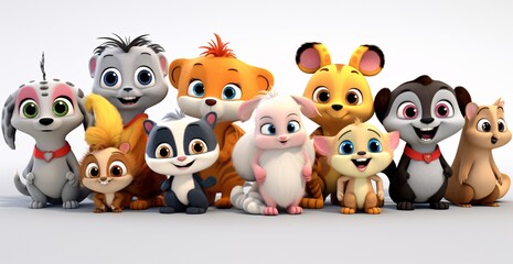 A group of cartoon animals posing for a picture Generative AI