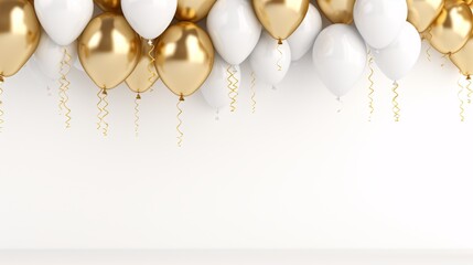 Gold and White Balloons Hanging from the Ceiling Generative AI
