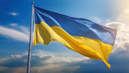 Ukrainian flag flutter on wind