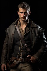 Obraz premium Rugged Cowboy in Western Attire, AI Generated