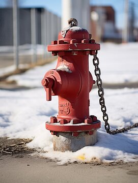 Red Fire Hydrant Chained to Pole Generative AI