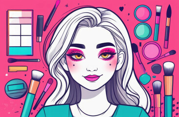 Girl blogger content creator with cosmetic