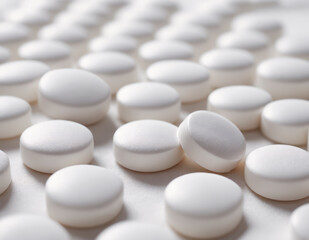white pills on white background.