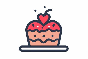 A delectable cake adorned with a heart made of fresh fruit, drawn in a charming cartoon style with a juicy apple as the centerpiece