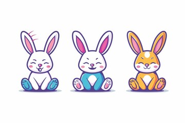 Obraz premium A lively and lovable bunch of cartoon bunnies, drawn with charming clipart style, portraying the joy and innocence of domestic rabbits in a playful and endearing illustration