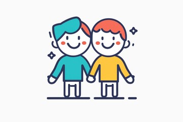 Two animated boys create an adorable illustration as they hold hands in a heartwarming clipart cartoon