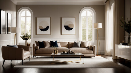 Obraz na płótnie Canvas modern living room design , 3d render with stylish furnitures