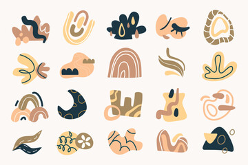 Modern hand drawn plant leaf and tropical shape decoration set. Pastel color doodle bundle for fashion design, summer season or natural concept.	
