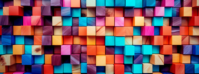 Abstract Colorful Background Made of Colored Wooden Cubes - obrazy, fototapety, plakaty