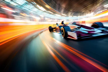 Küchenrückwand glas motiv race car on the track with motion blur background, extreme sport concept © gographic