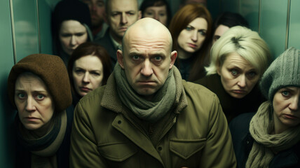 Fototapeta premium Dissatisfied people complaining or waiting in long line