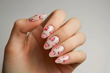 Foto op Canvas Manicure with heart motifs. Generative AI © lanych