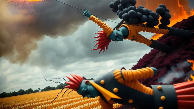 Generative ai animation of oil painting of devil on fire. Seamless digital image painted for Halloween event