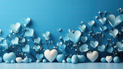branches with hearts on a blue background. space for text