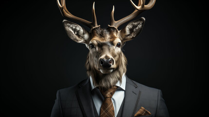 Anthropomorphic deer in a classic jacket. Generated with AI. - Powered by Adobe