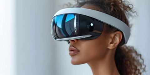 Naklejka premium Woman wearing futuristic VR glasses