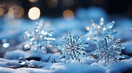 Fototapeta na wymiar Snowflake on snow close-up