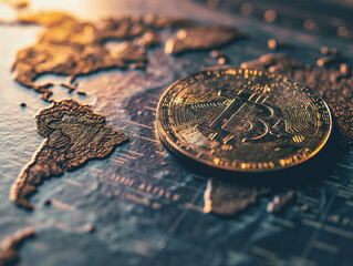 golden bitcoin and altcoins, conceptual image for crypto currency and the world