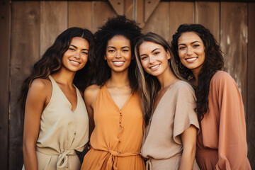 Obraz premium friendship of different nations, together diverse cultures, traditions, values, shared humanity, cooperation, respect , multiethnic friends young beautiful, team group smiling friends.