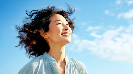 Japanese Mature Woman Looking at the Sky