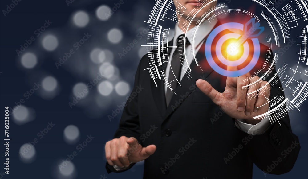 Sticker 2024 planning and strategy in business concept. businessman with target