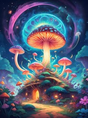 art of a mushroom in the woods