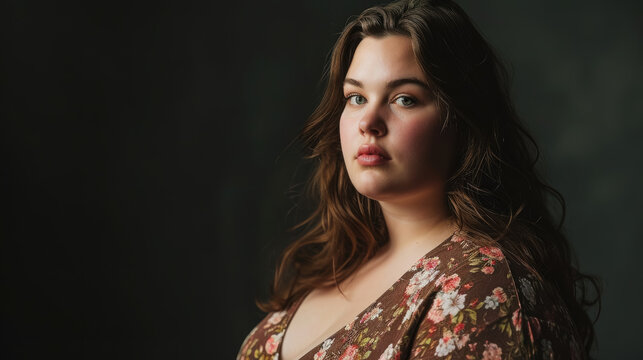 beautiful plump girl, plus size model, overweight woman, fat person, portrait, face, lady, lifestyle, weight loss, fashion, care, studio