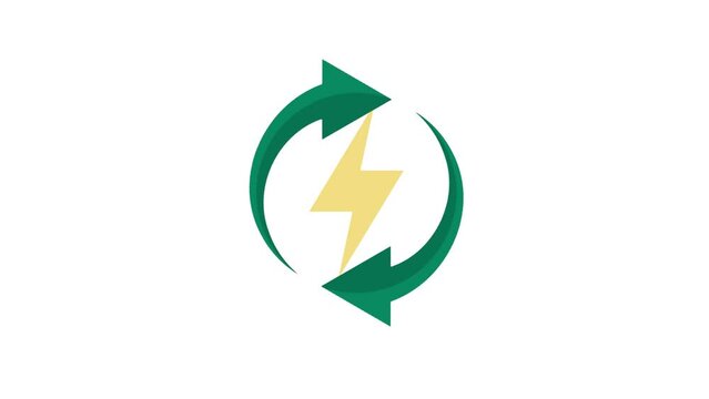 Electric energy recycling symbol with arrow and lightning icon