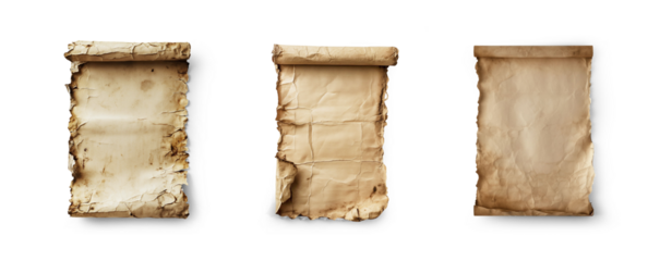 transparent png background cutouts of old rugged torn burnt letter page paper or scroll sheet set collection empty blank mockup