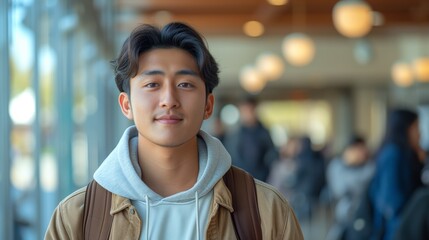Portrait of young handsome Asian man smiling and looking camera with confidence. - obrazy, fototapety, plakaty