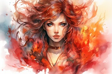 Fototapeta premium Fiery-tempered sorceress - Generative AI