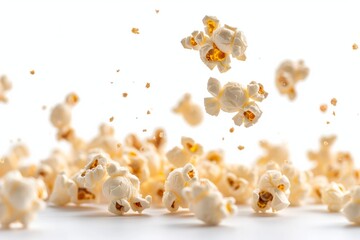 Pack of Salty Popcorns Falling Isolated on a White Background - obrazy, fototapety, plakaty