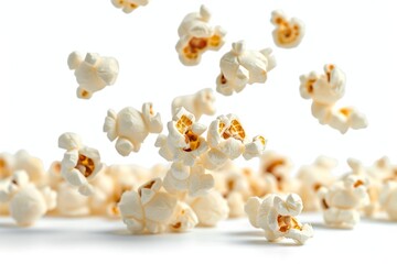 Pack of Salty Popcorns Falling Isolated on a White Background - obrazy, fototapety, plakaty