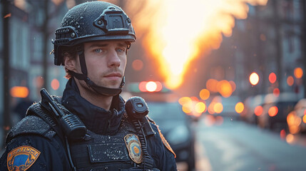 Picture of a policeman, a specialist who ensures people's safety