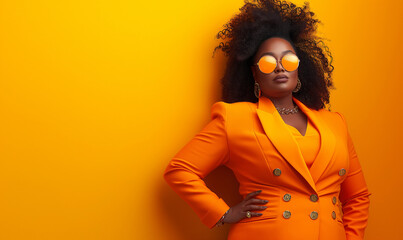 Woman in Striking Orange Blazer, Vibrant Fashion Essence - obrazy, fototapety, plakaty