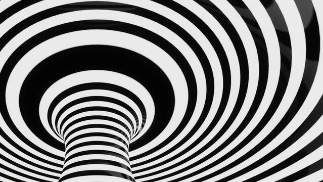 hypnotic psychedelic optical illusion, abstract geometric motion graphic background, animated black and white lines, 4k seamless vj loop