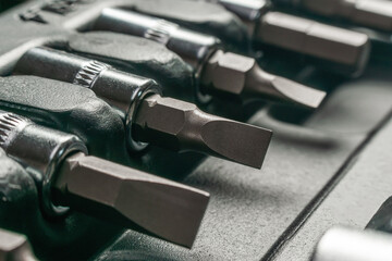 Various types of metal steel screwdriver bits