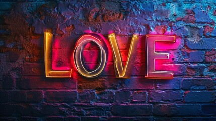 Side Lighting Love concept creative horizontal art poster. Photorealistic textured word Love on artistic background. Horizontal Illustration. Ai Generated Romance and Passion Symbol.