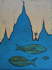 Paris fishes - abstract art painting - 716029643