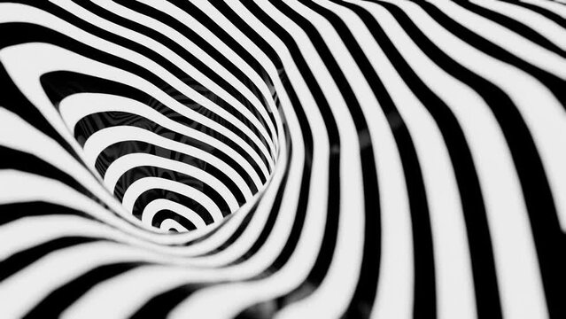 hypnotic psychedelic optical illusion, abstract geometric motion graphic background, animated black and white lines, 4k seamless vj loop