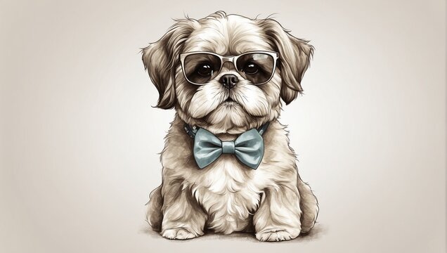 Cachorro shih tzu usando oculos e gravata