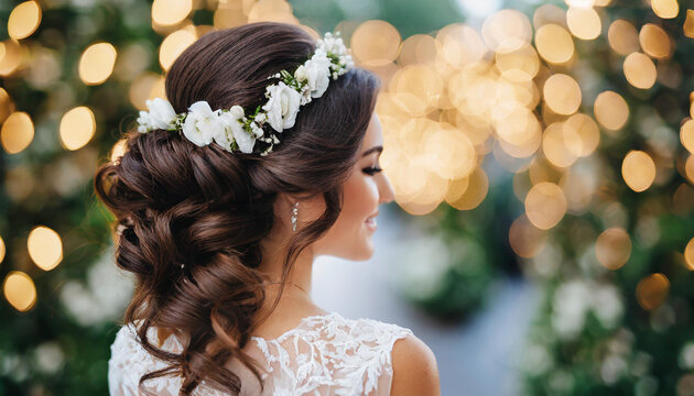 A beautiful bride with a bun hairstyles for long hair look from back. A  female hairstyle rear view concept by AI Generated 31299928 Stock Photo at  Vecteezy