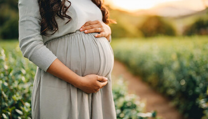 pregnant woman's belly, celebrating the beauty and anticipation of new life, with a focus on maternal health and joy