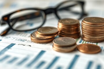 Pile of coins on an economic budget, monetary planning concept.