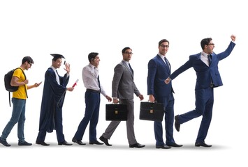 Obraz premium Business concept with man progressing through stages