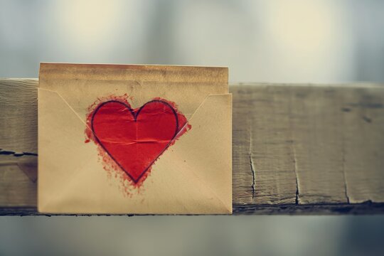 An envelope with a painted heart, a youthful romantic gift.