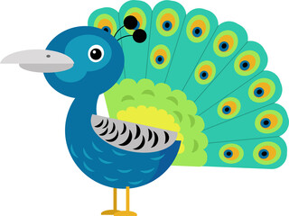 cartoon scene with peacock animal bird stading happy and proud isolated illustration for children