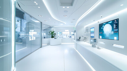 Uma instalação médica elegante e moderna é banhada pelo brilho suave da iluminação  L E D integrada